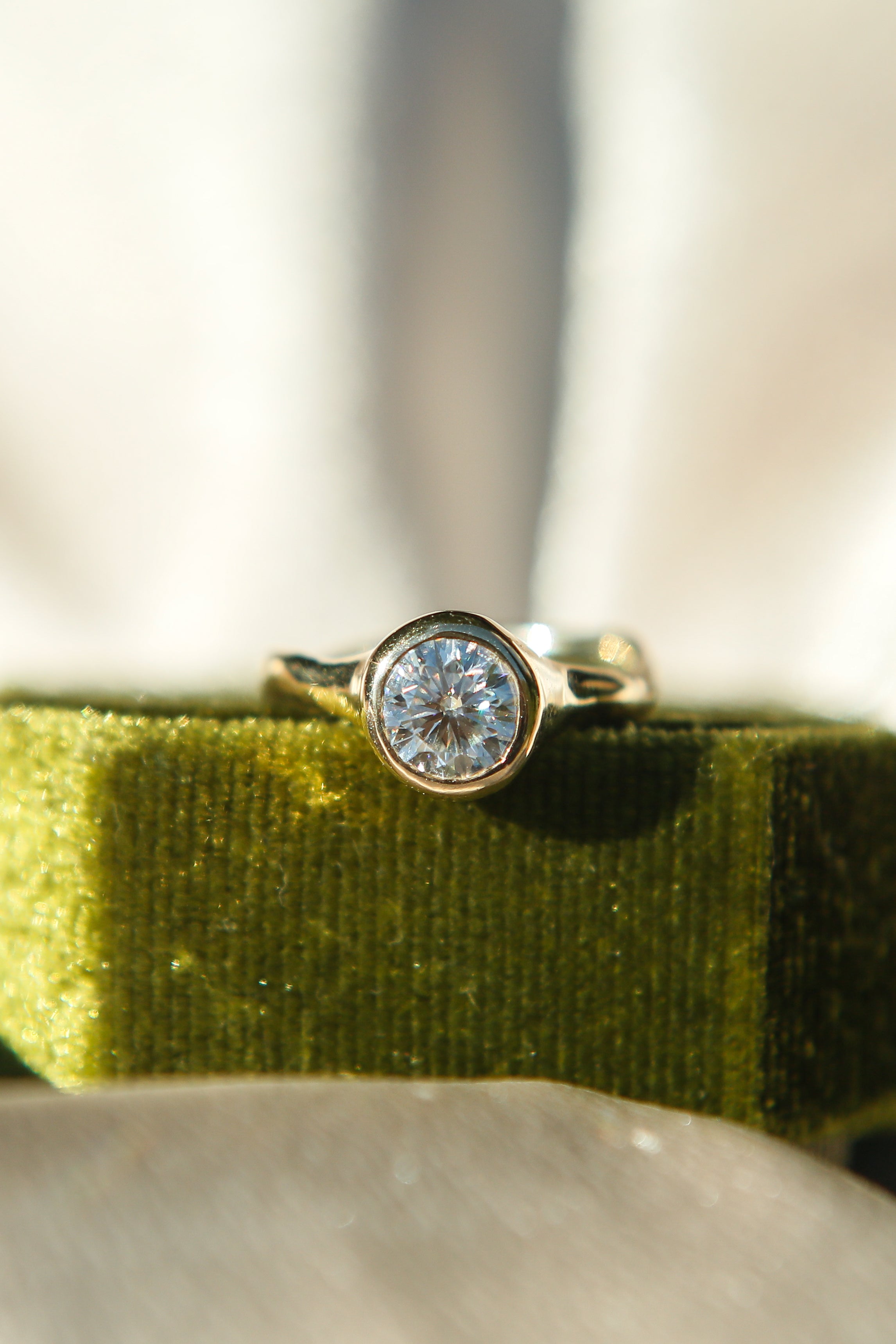 1.5ct Moissanite Bezel Set LL for Cival| sz 6.5