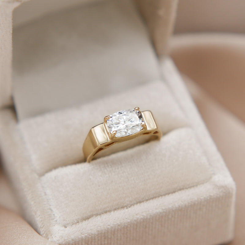 VIntage restoration yellow gold alternative moissanite engagement ring by Milwaukee jewelry store cival collective