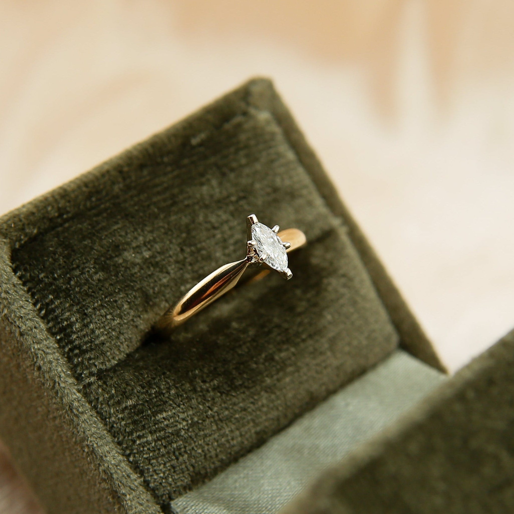 Timeless 14k Vintage Marquise Solitaire Engagement Ring | sz 6.5