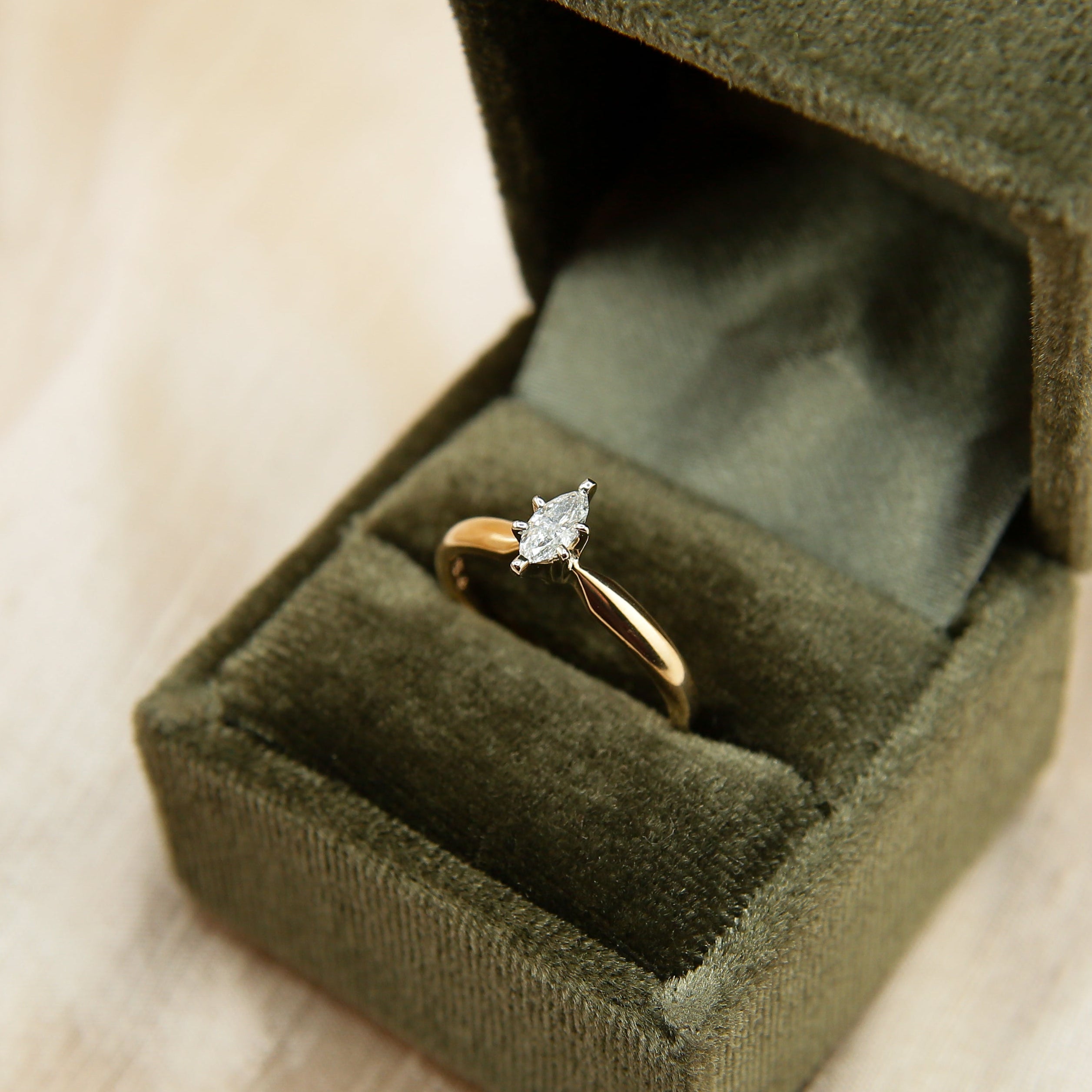 Timeless 14k Vintage Marquise Solitaire Engagement Ring | sz 6.5
