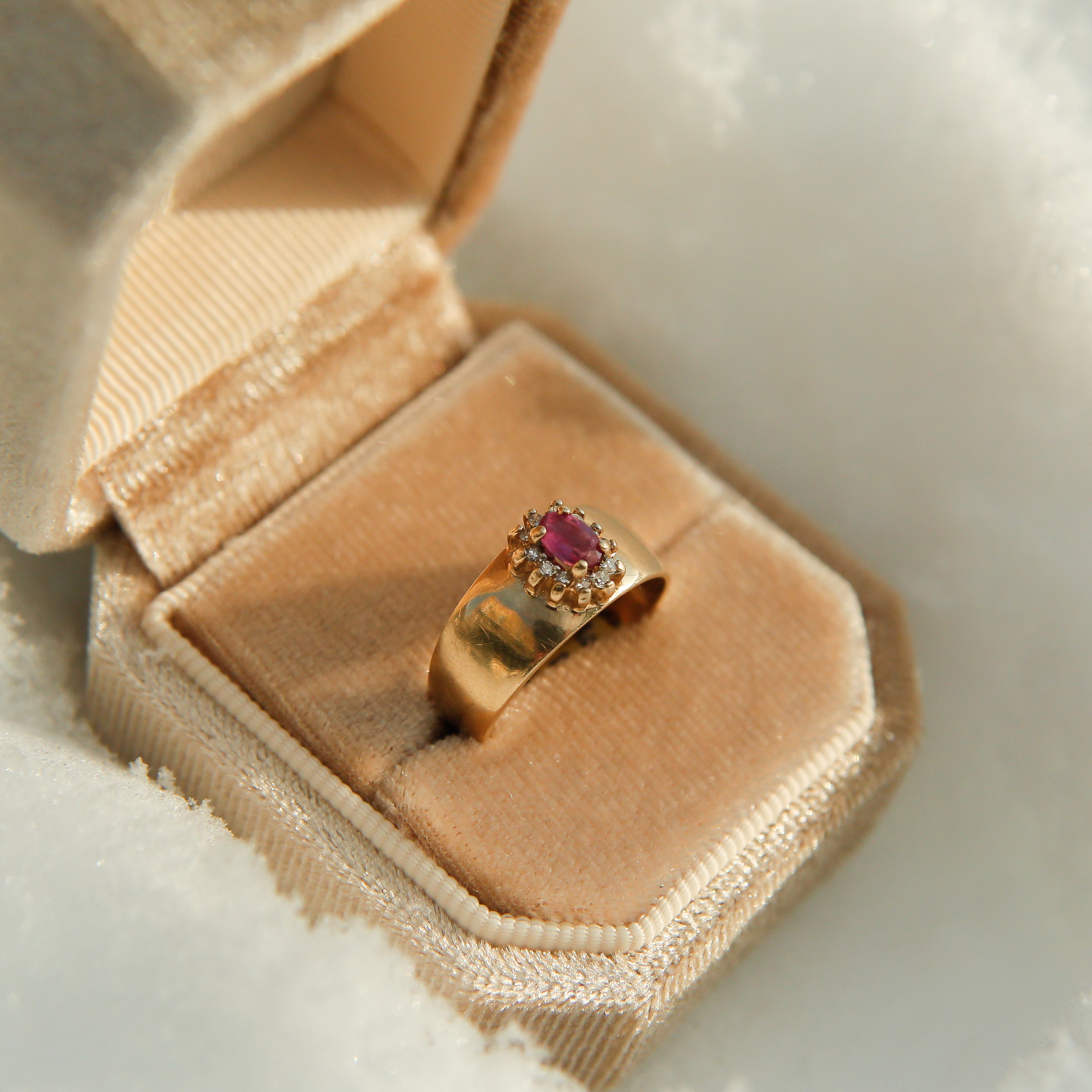 10k Ruby + Diamond Halo Ring | sz 6