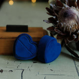 Dark blue velvet ring box, heart shaped 