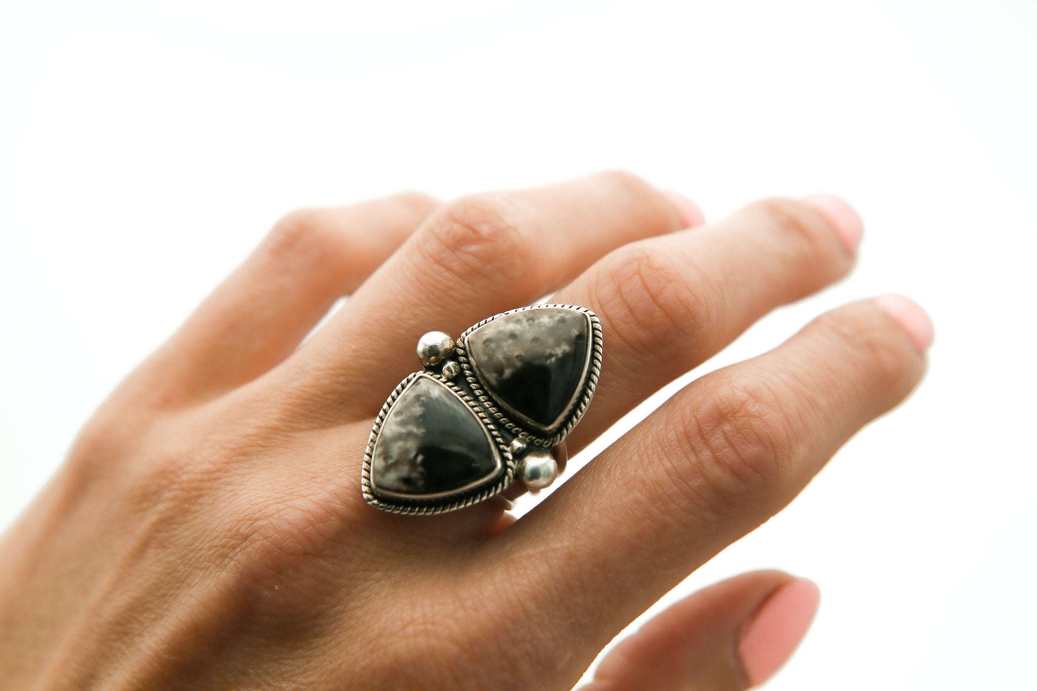 Double Stone Dinosaur Agate Ring  | Sz 7.75