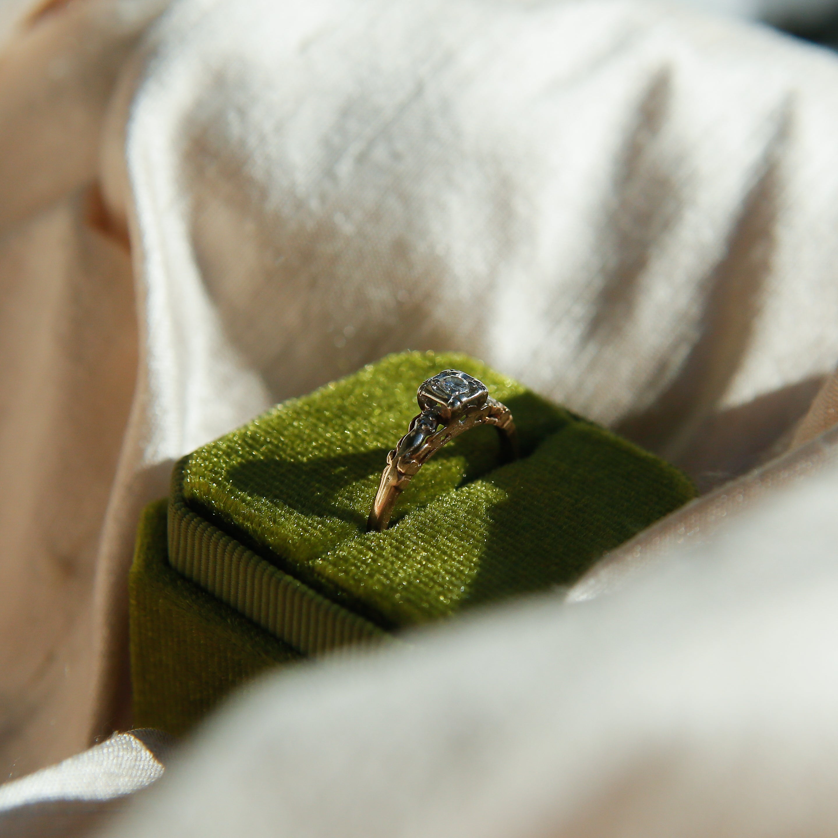 Antique Two-Tone Three Stone Engagement Ring | sz 6.25