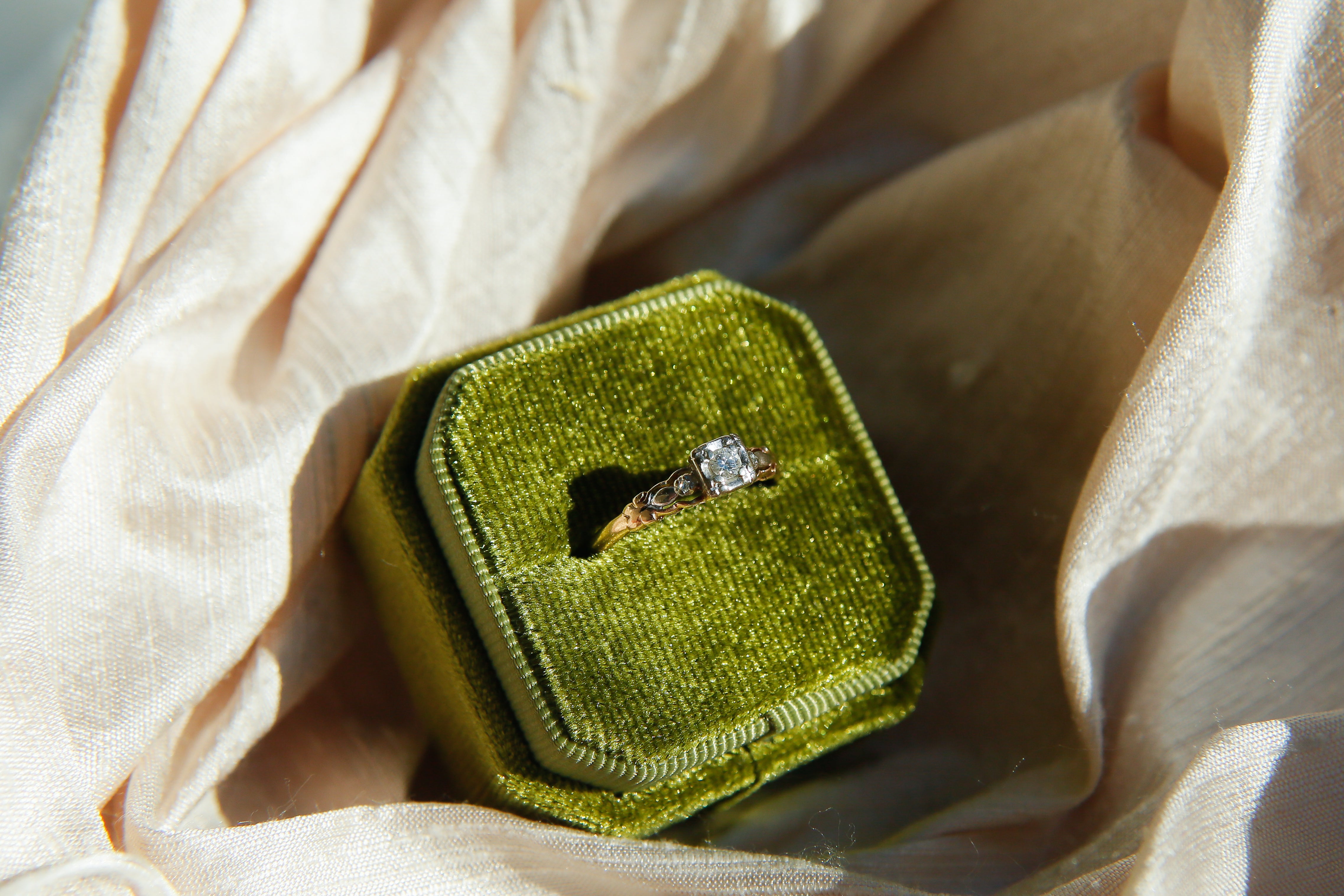 Antique Two-Tone Three Stone Engagement Ring | sz 6.25