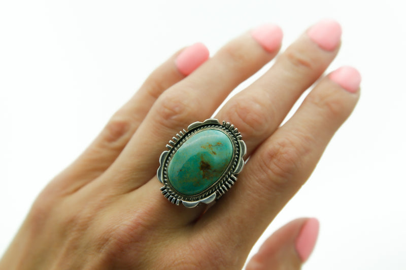 Navajo Turquoise & Sterling Silver Ring | Sz 8.5