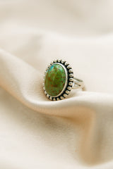 Traditional southwest style silver ring with teal green Royston turquoise  by Milwaukee jewelry Store Cival 
