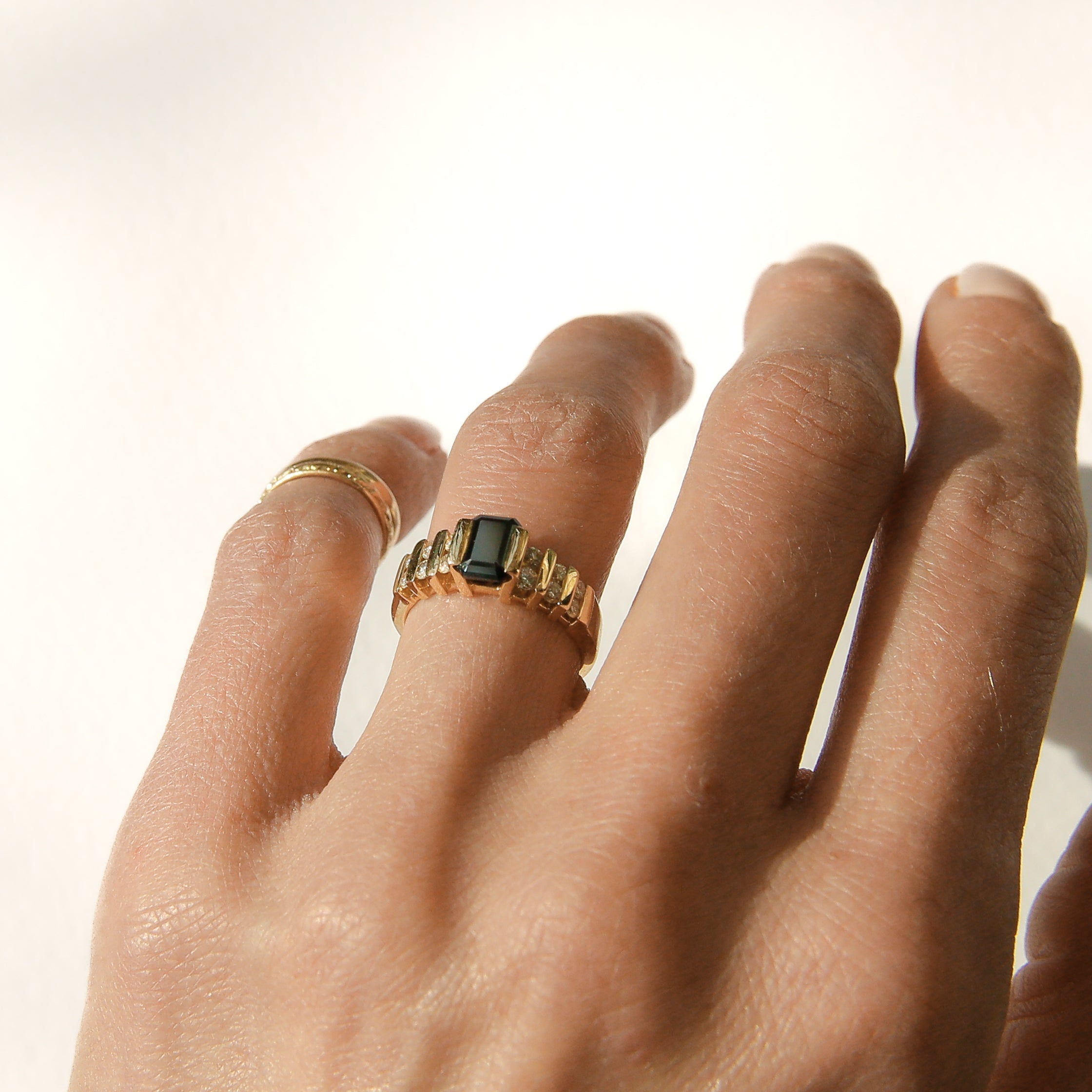 80's Deco Bar Set Black Moissanite Engagement ring | sz 5.75