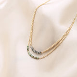 Turquoise mini stone beaded bar necklace on gold fill chain 