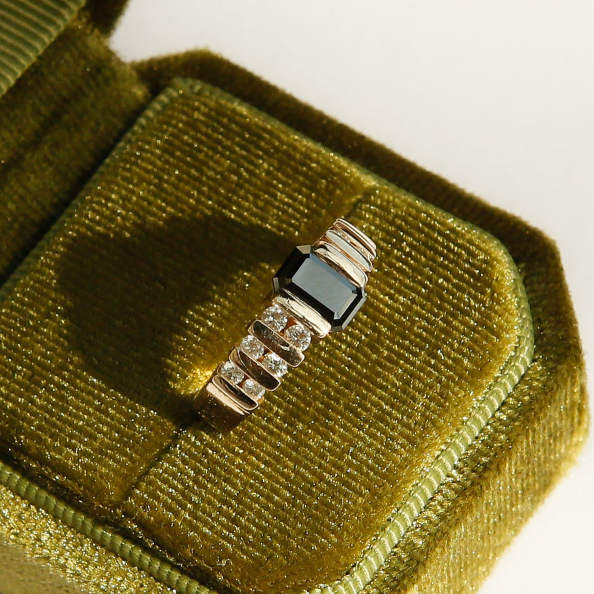 80's Deco Bar Set Black Moissanite Engagement ring | sz 5.75
