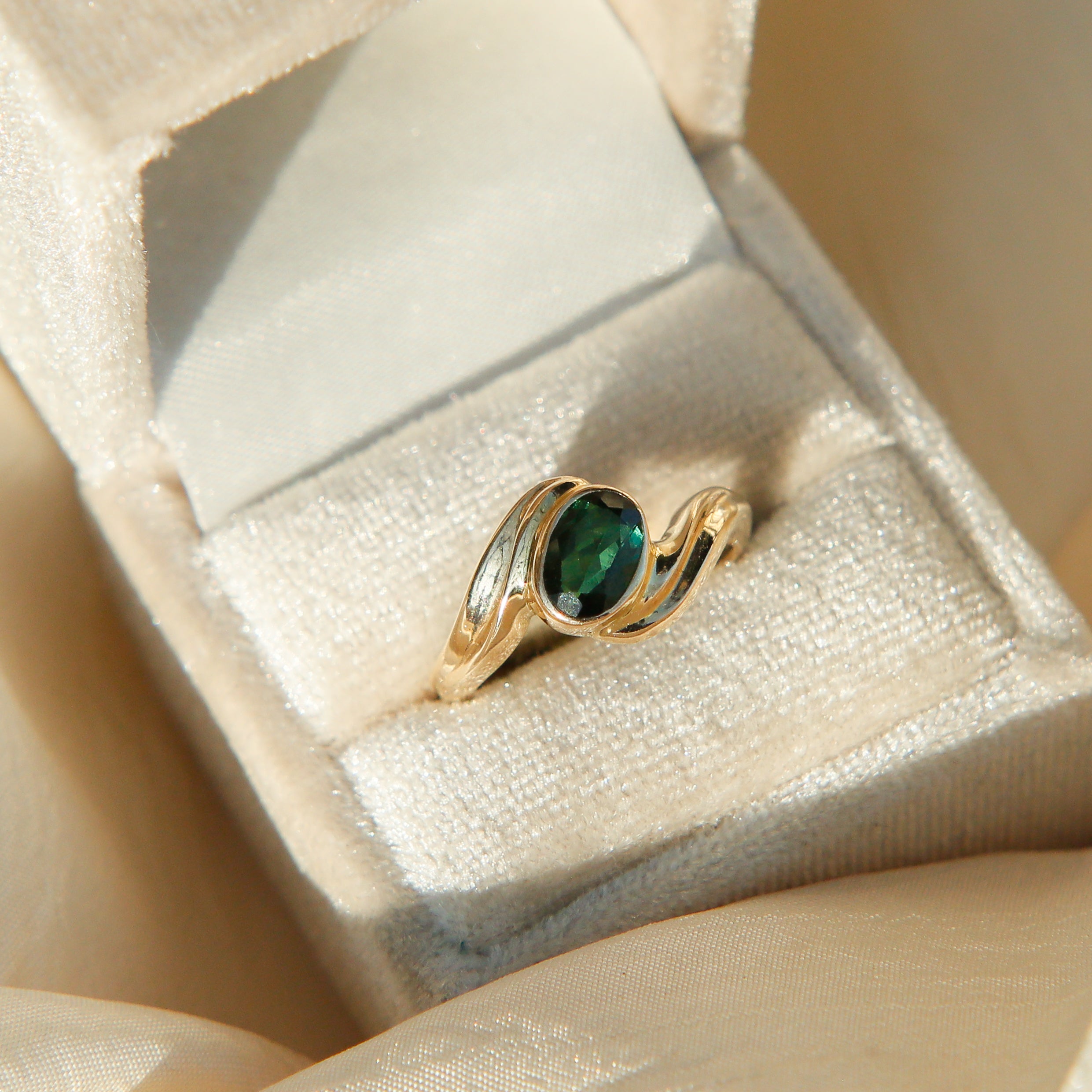 Modern Vibrant Green Tourmaline Solitaire Bypass | sz 6