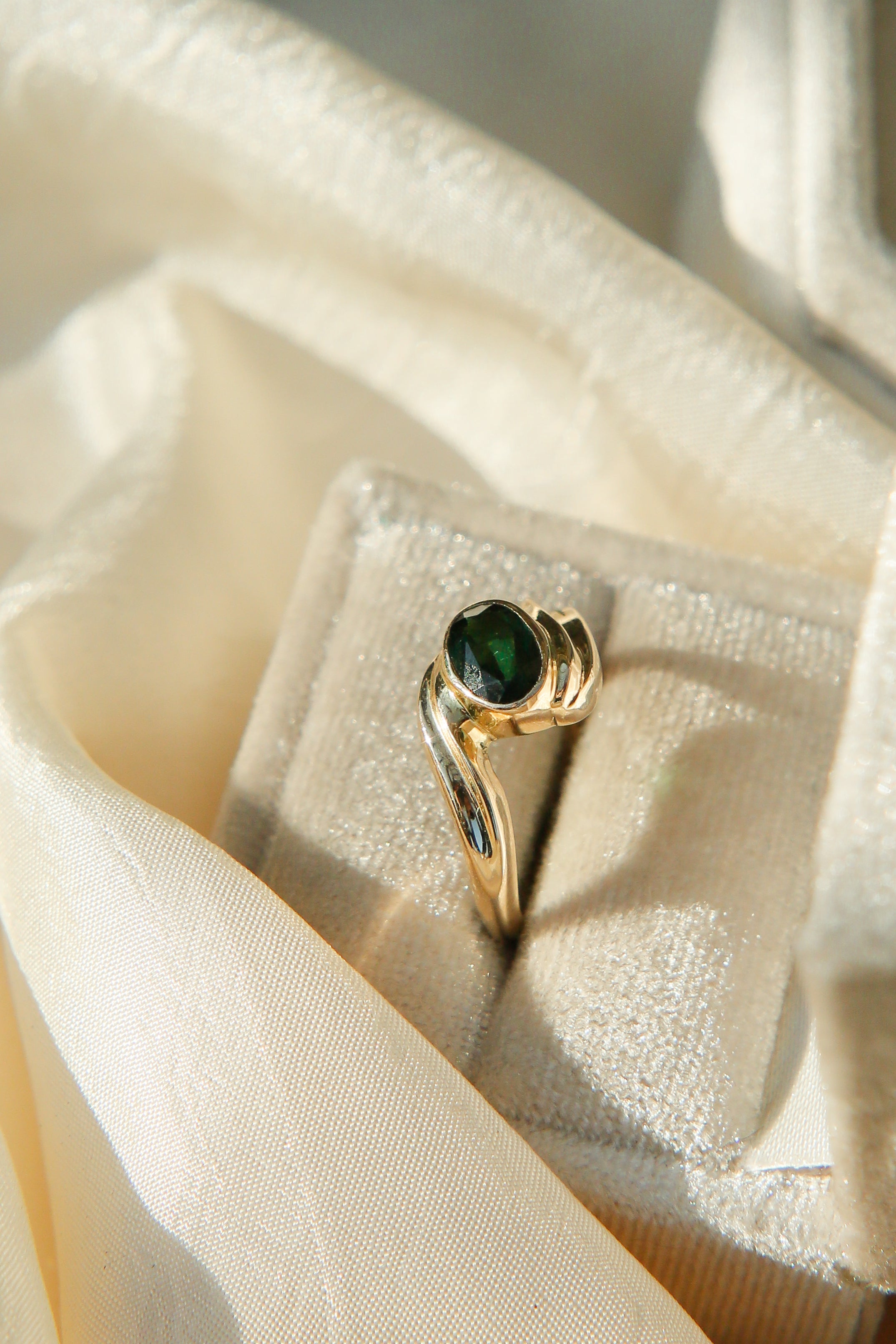 Modern Vibrant Green Tourmaline Solitaire Bypass | sz 6