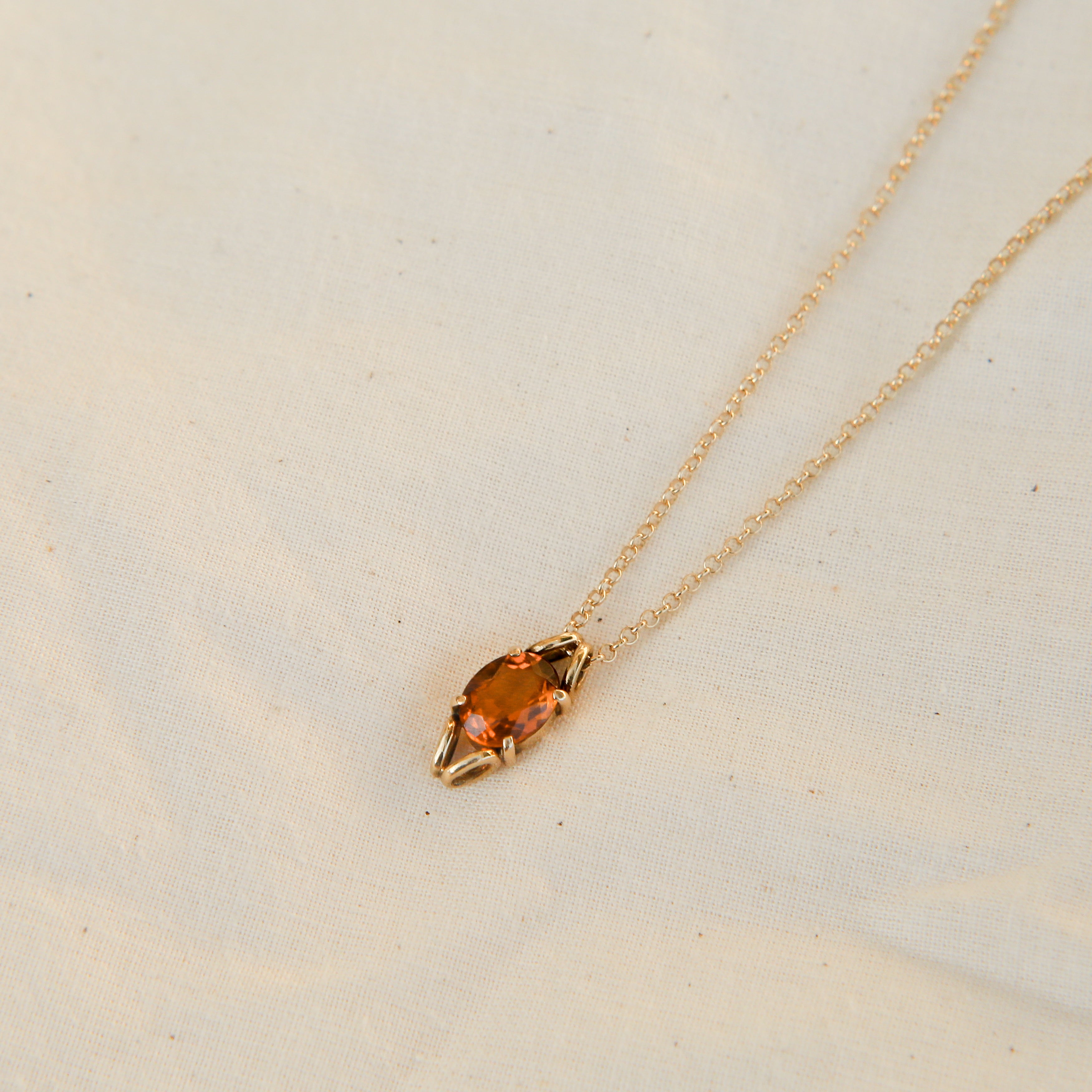 14k citrine charm on 17" GF chain