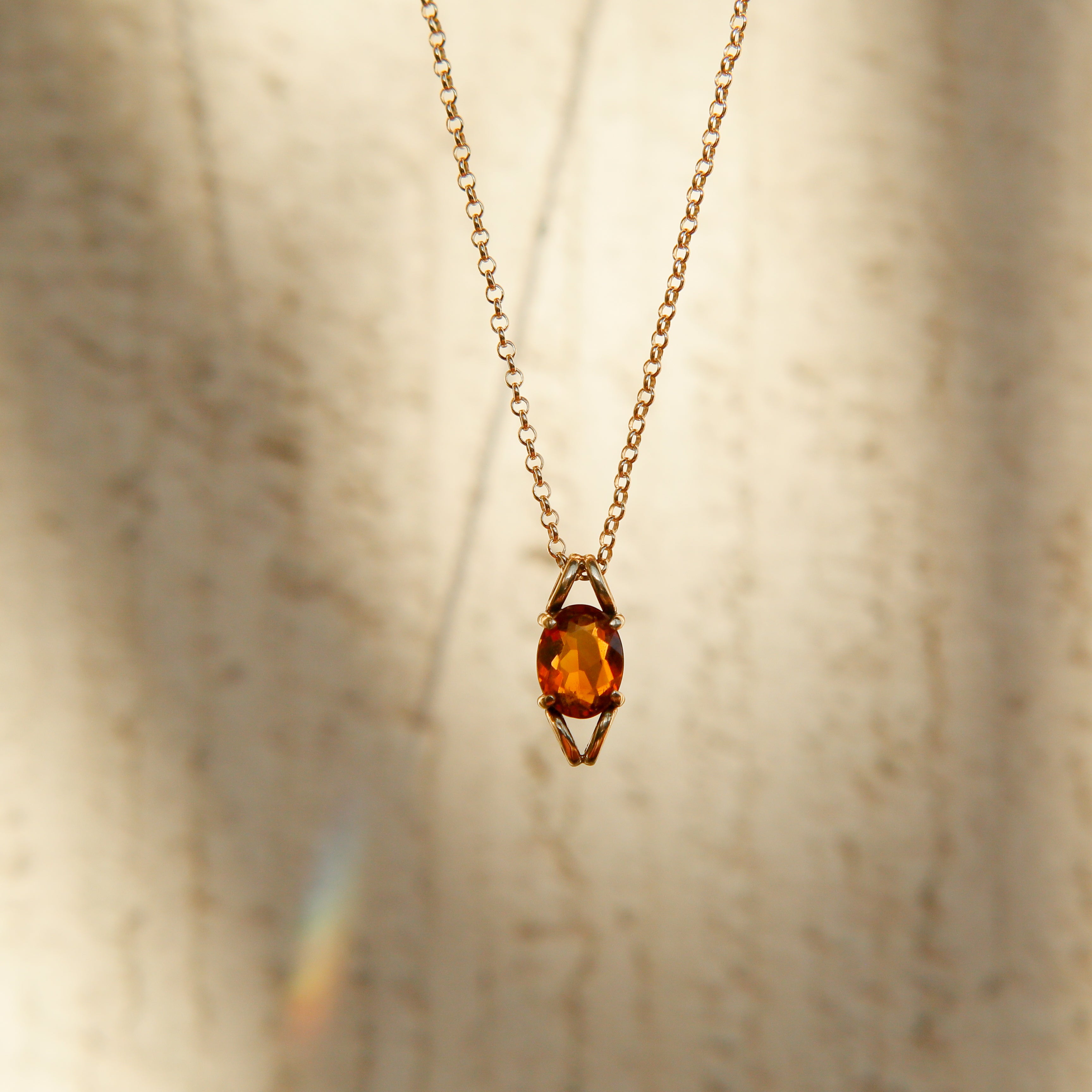 14k citrine charm on 17" GF chain