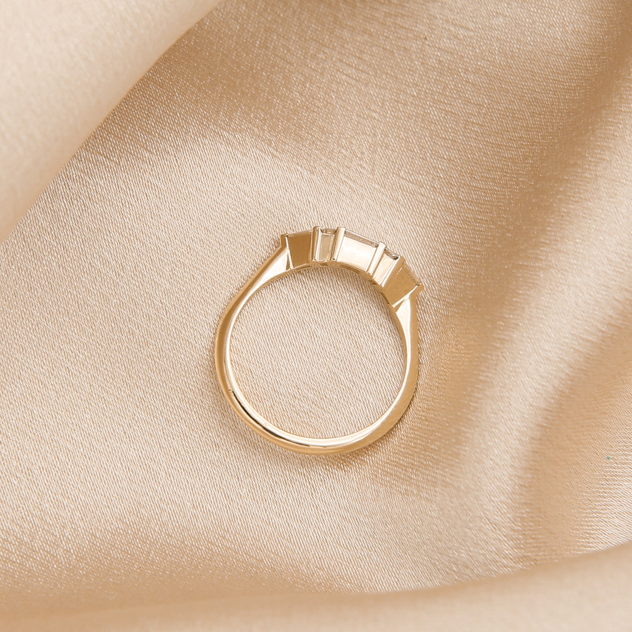 14k yellow gold modern countered wedding band with baguette diamonds - by cival 