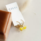 delicate vintage neon yellow glass earrings on gold vermeil hoops