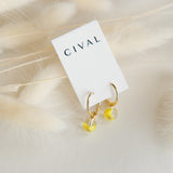 delicate vintage neon yellow glass earrings on gold vermeil  hoops