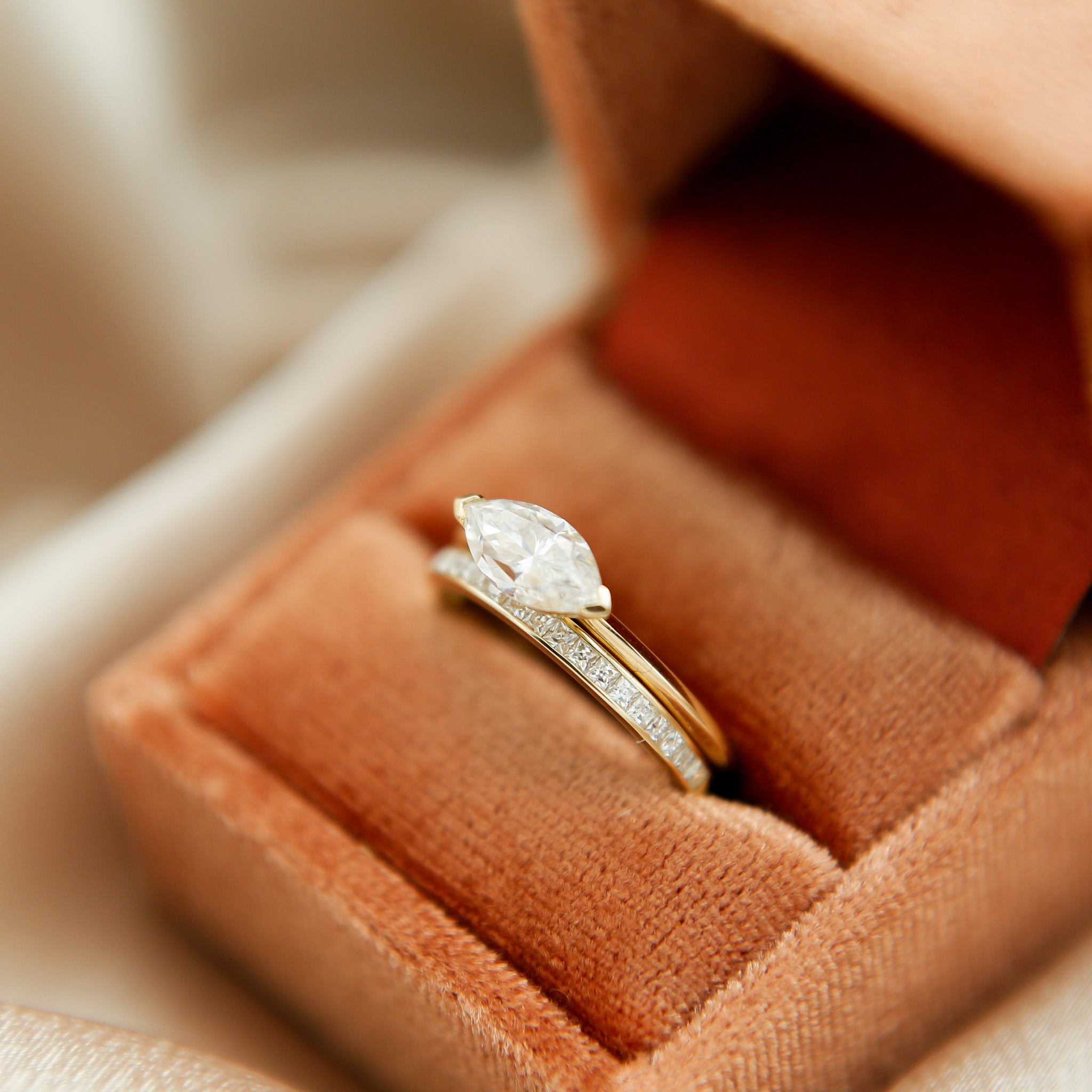 10k East-West Marquise Moissanite Ring