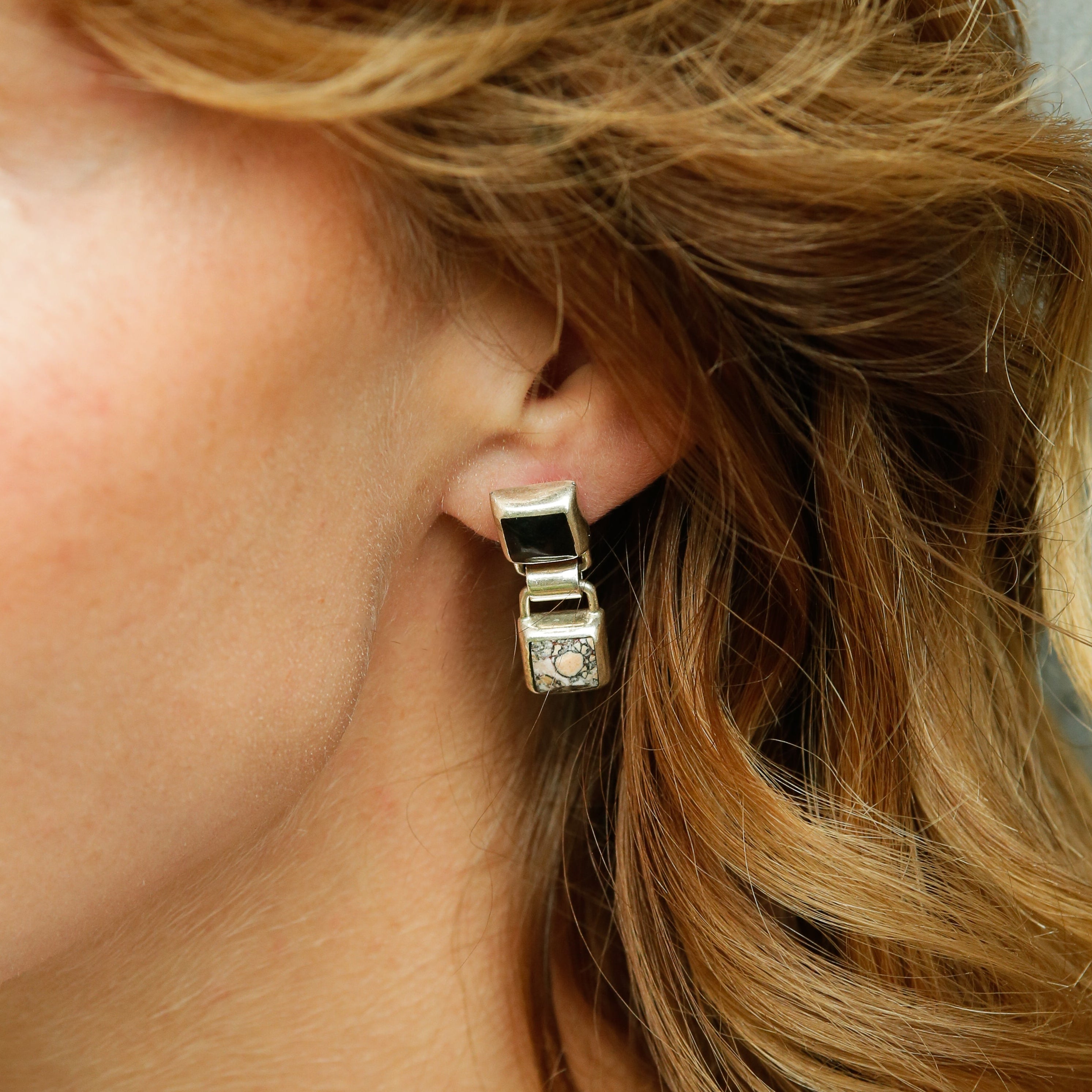 1980s Cobra Jasper & Onyx Earrings