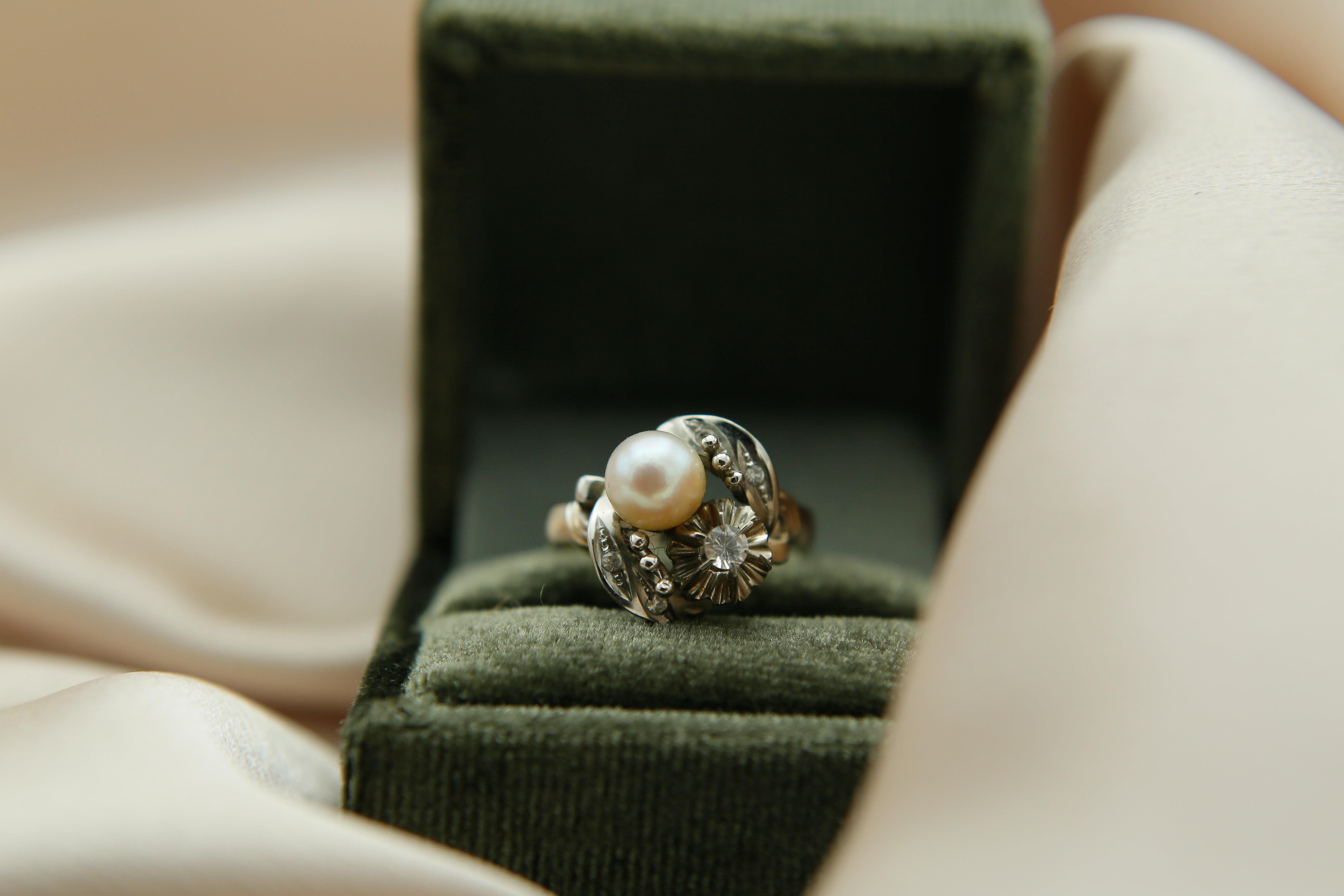 Traditional Portuguese Pearl Engagement Ring | sz 7.25