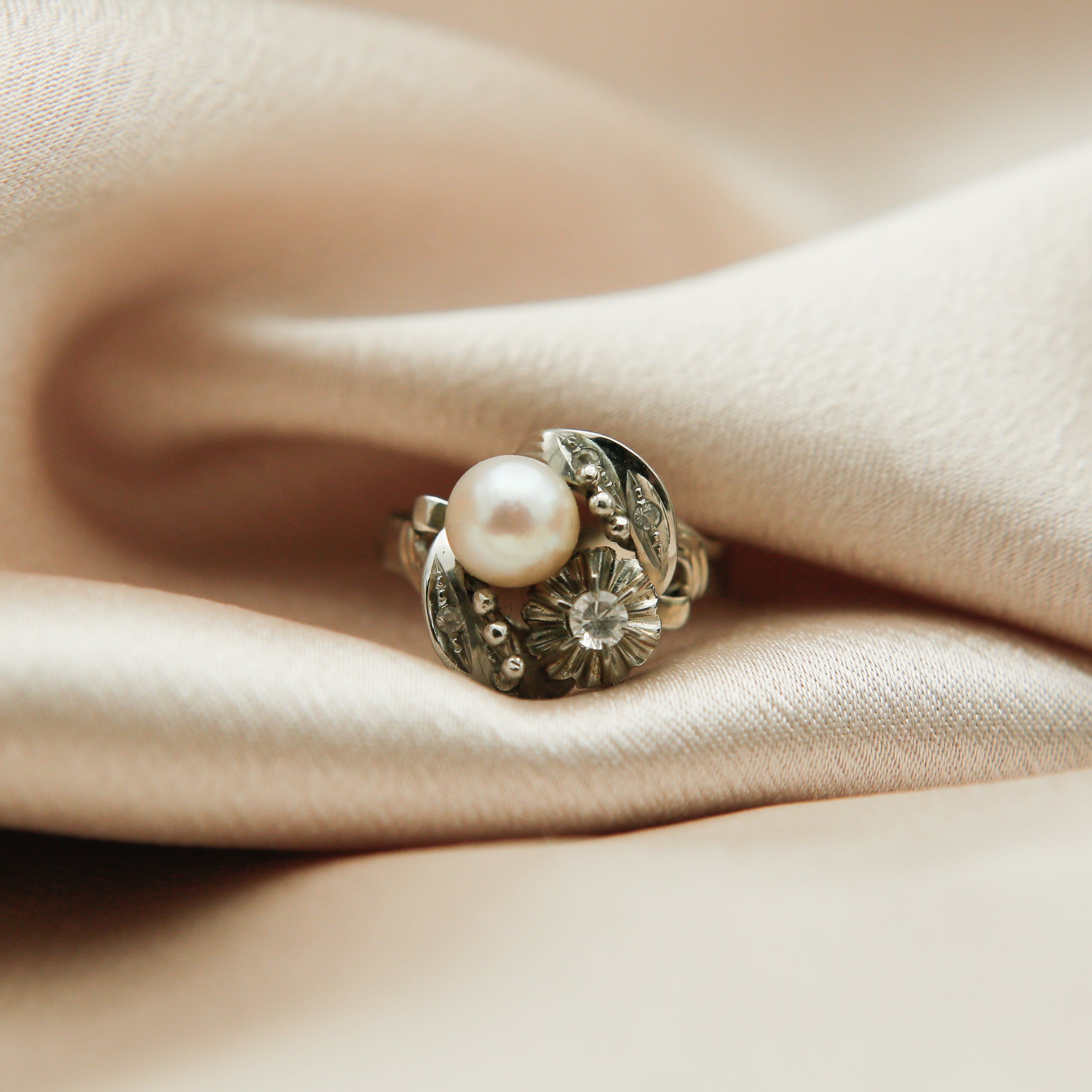 Traditional Portuguese Pearl Engagement Ring | sz 7.25