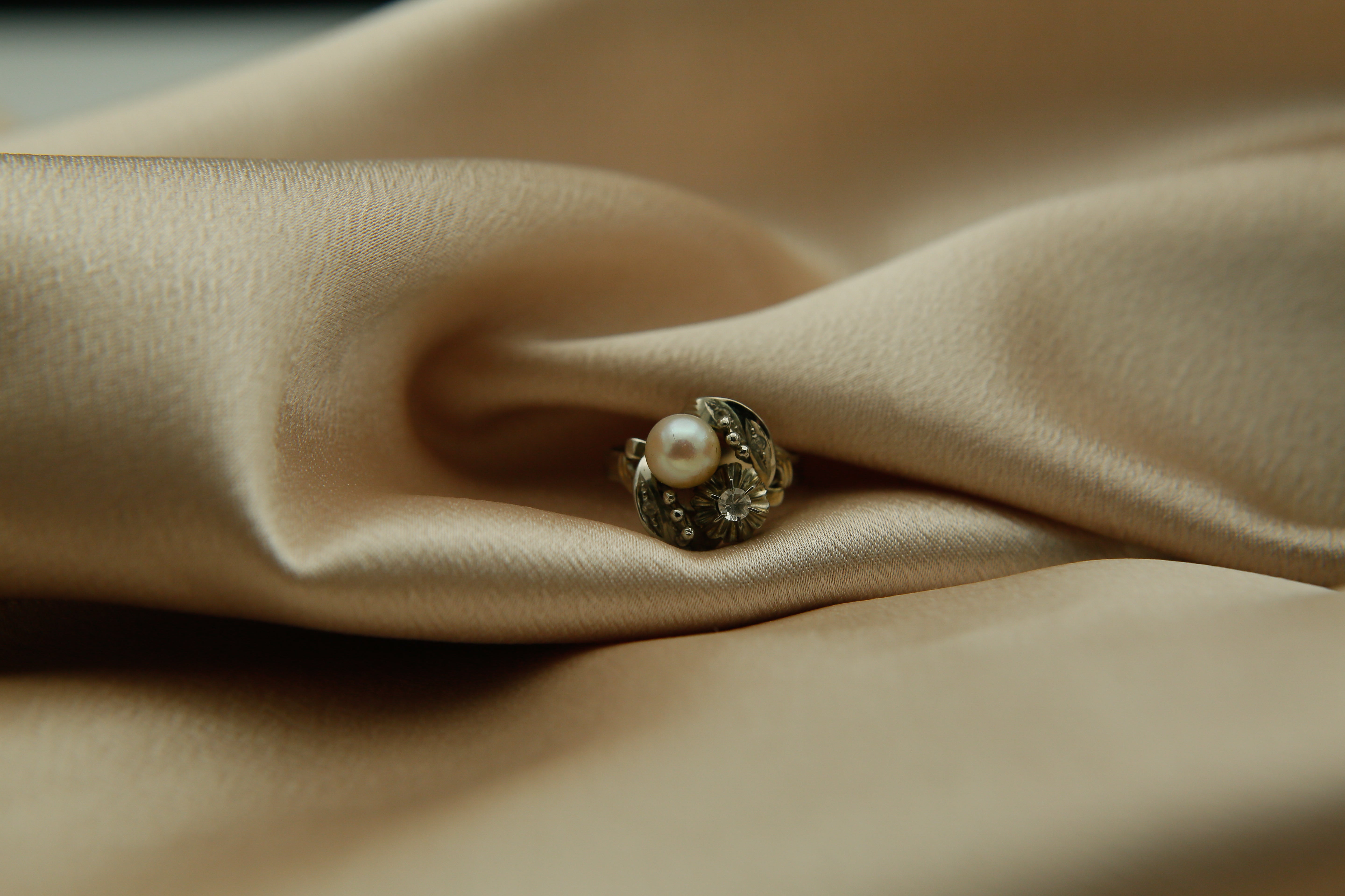 Traditional Portuguese Pearl Engagement Ring | sz 7.25