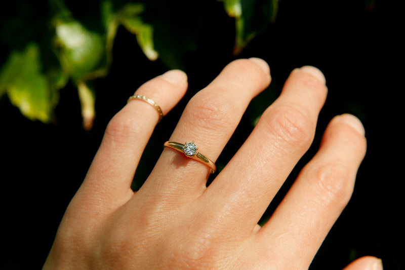 Edwardian antique yellow gold solitaire engagement ring with 1/3 ct natural diamond.  