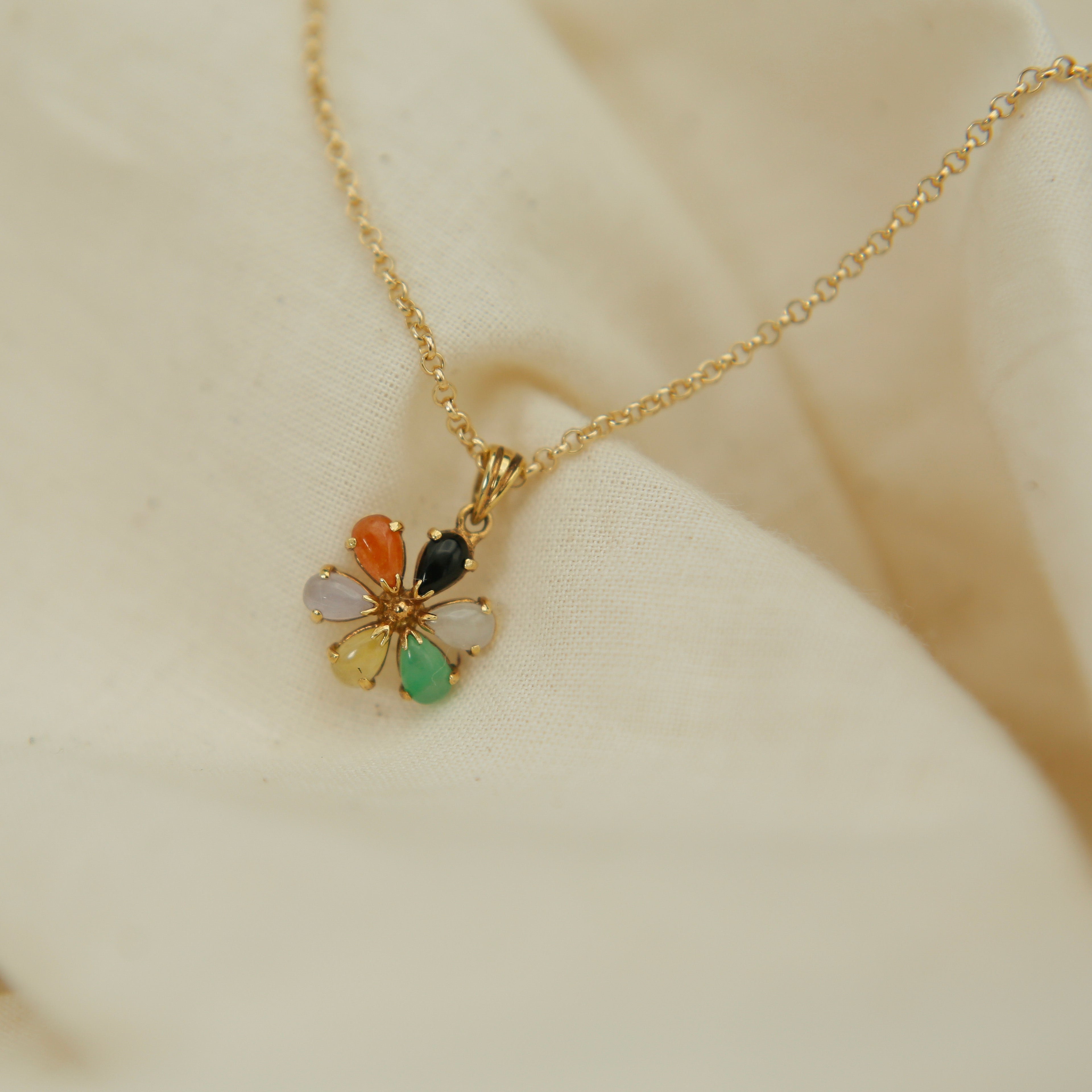 60's Rainbow Jadeite Flower Charm Necklace