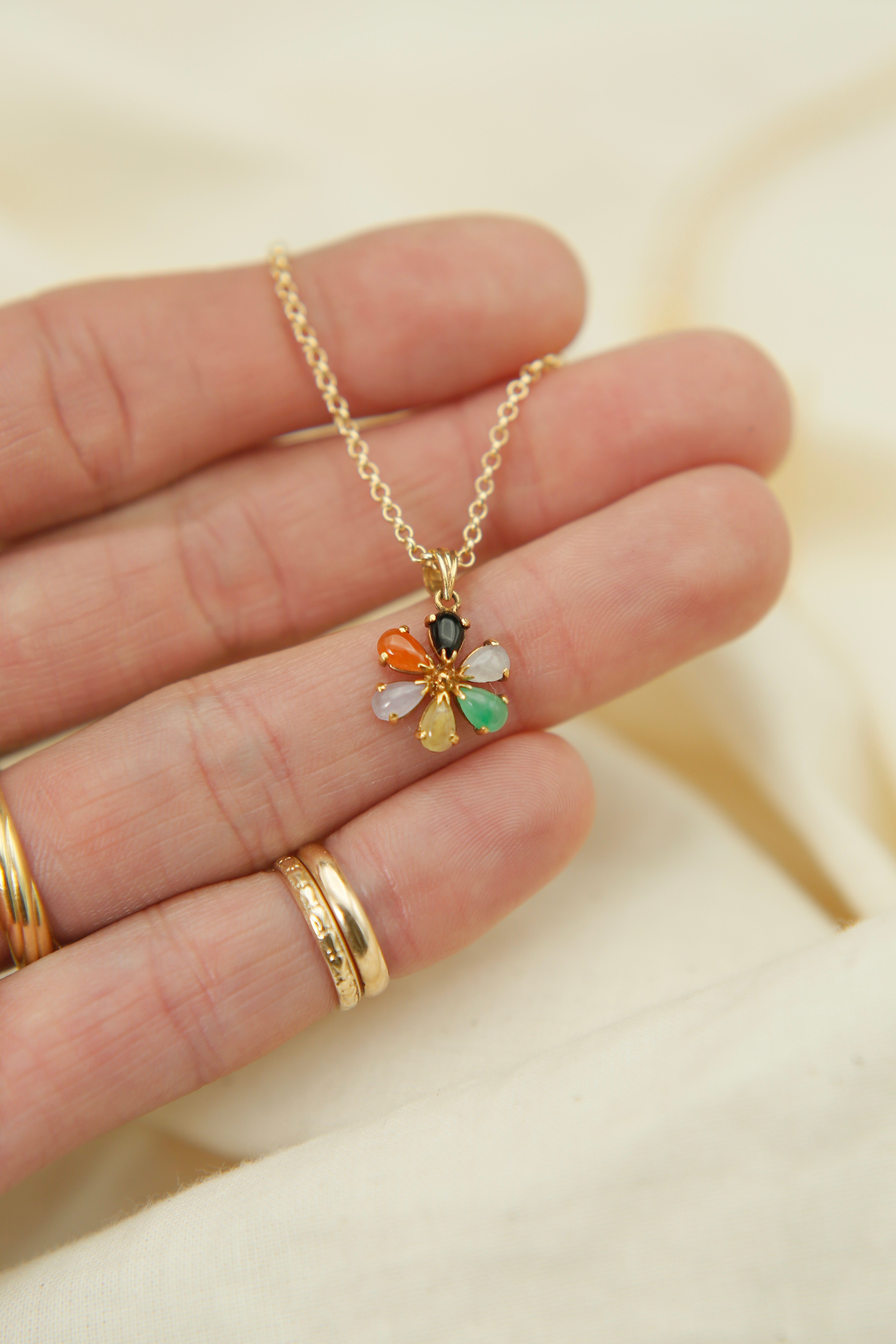 60's Rainbow Jadeite Flower Charm Necklace