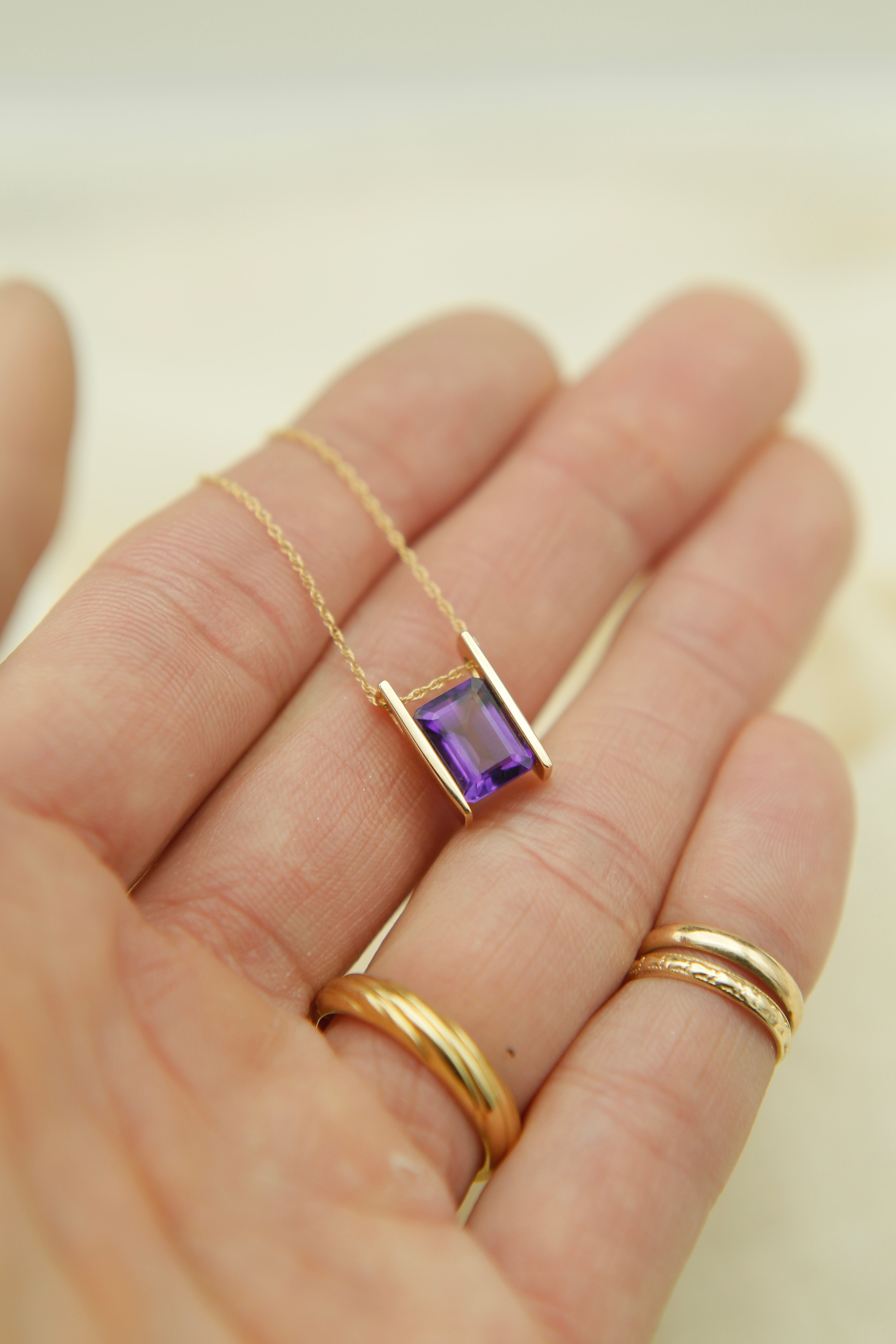Modern Amethyst Pendant Necklace