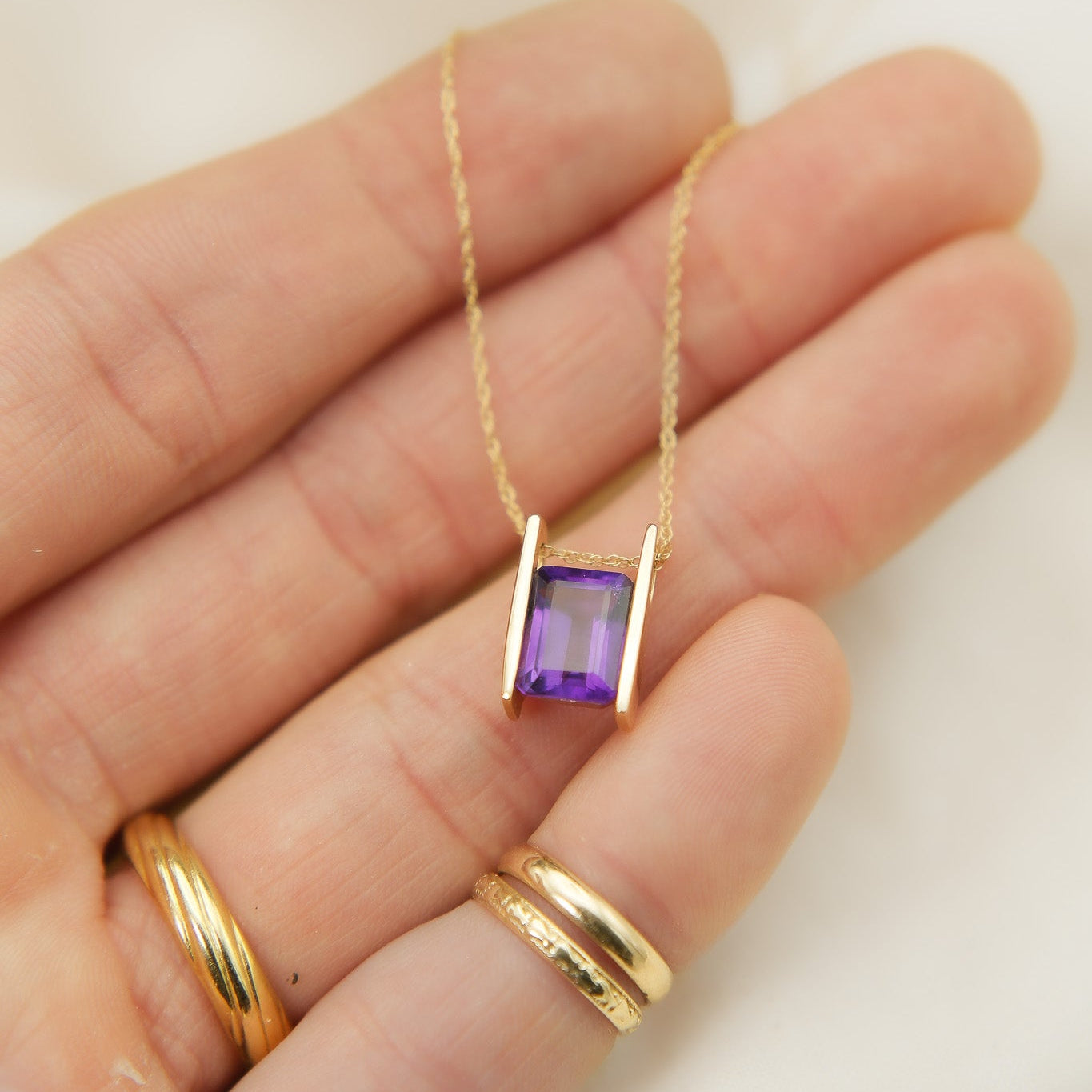 Modern Amethyst Pendant Necklace