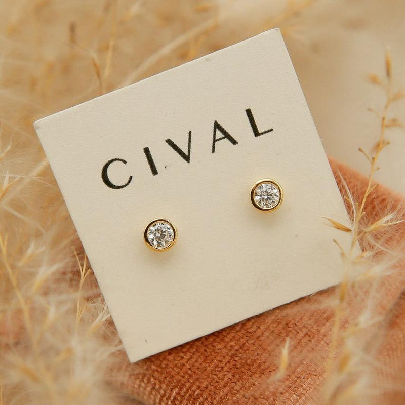 bezel set crystal set earrings - gold vermeil cival jewelry store Milwaukee wi