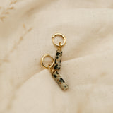 Dalmatian jasper earrings on small gold vermeil hoops - cival jewelry design company Milwaukee WI