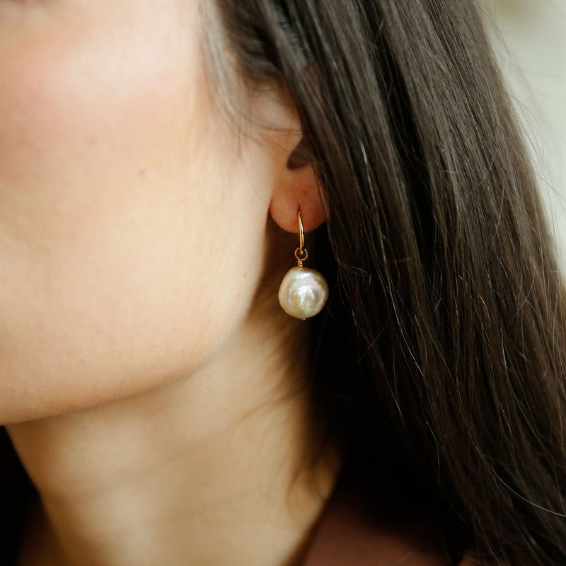 Pearl Hoops on Gold Vermeil