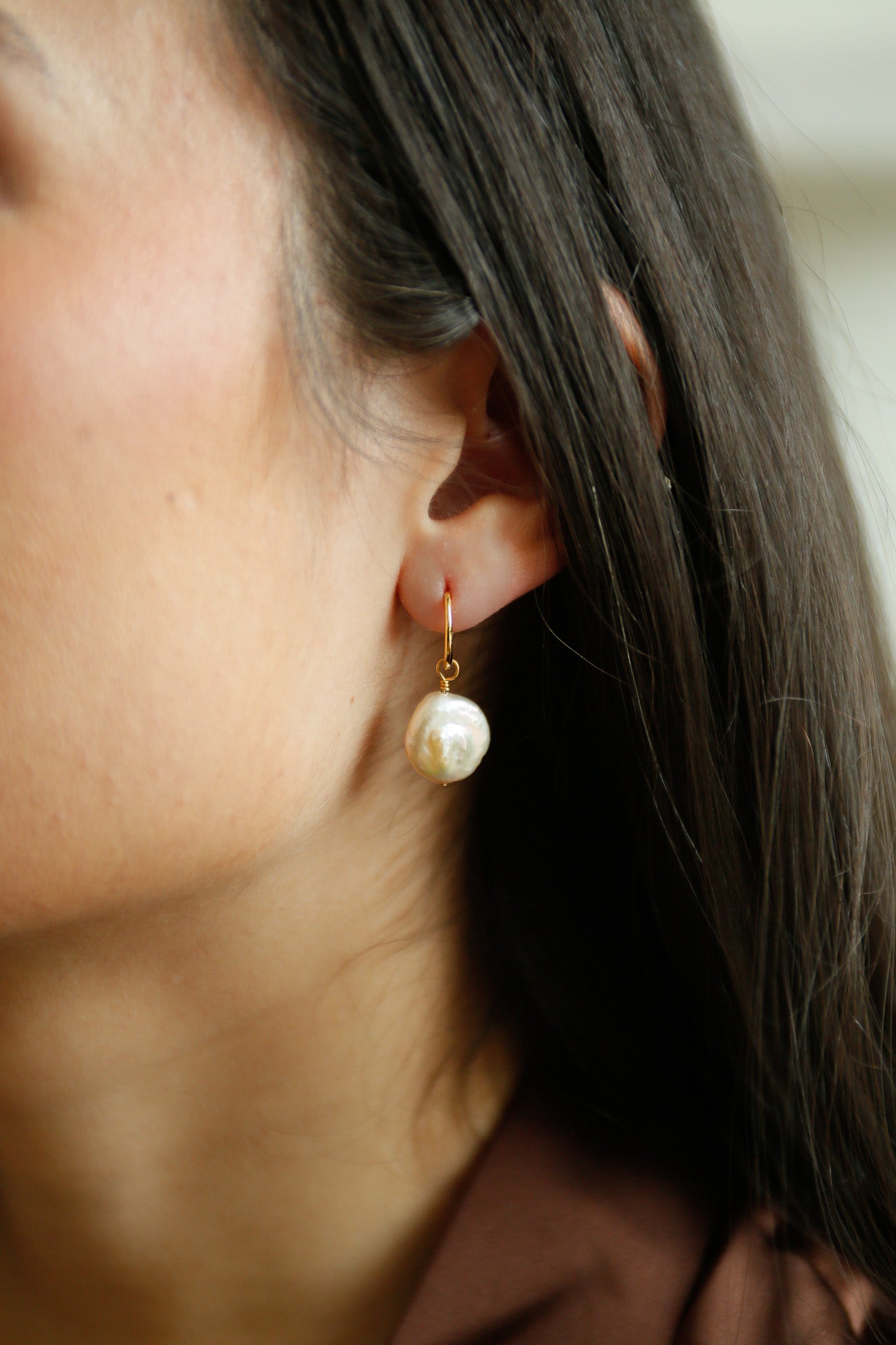 Pearl Hoops on Gold Vermeil