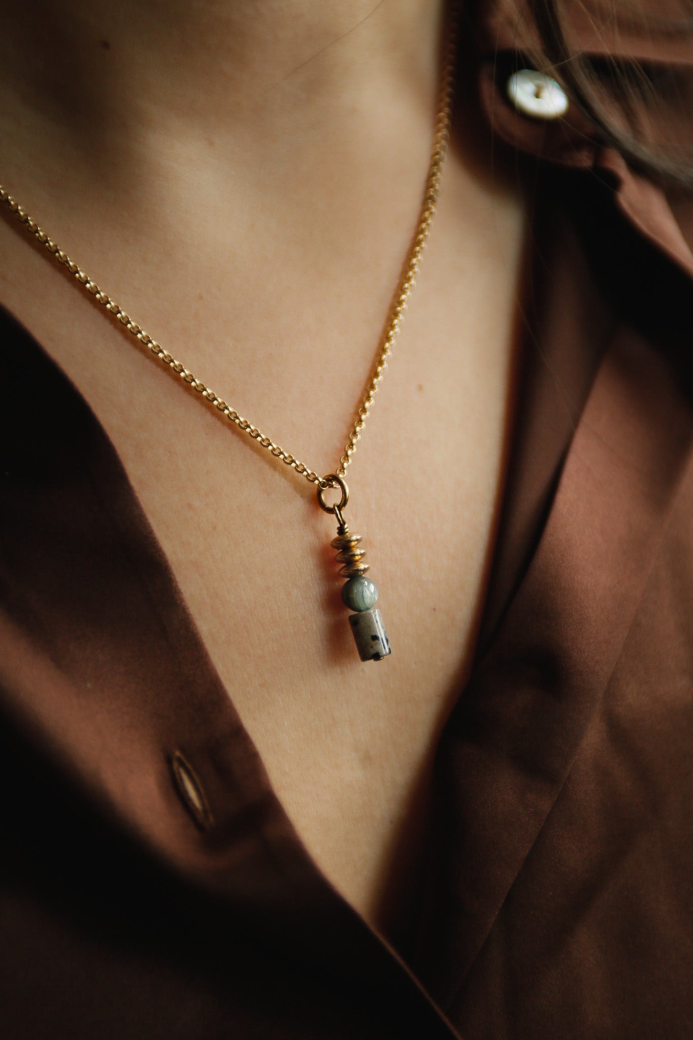 kyanite and jasper stone stack amulet necklace by Cival Collective Jewelry Design Company - Milwaukee WI