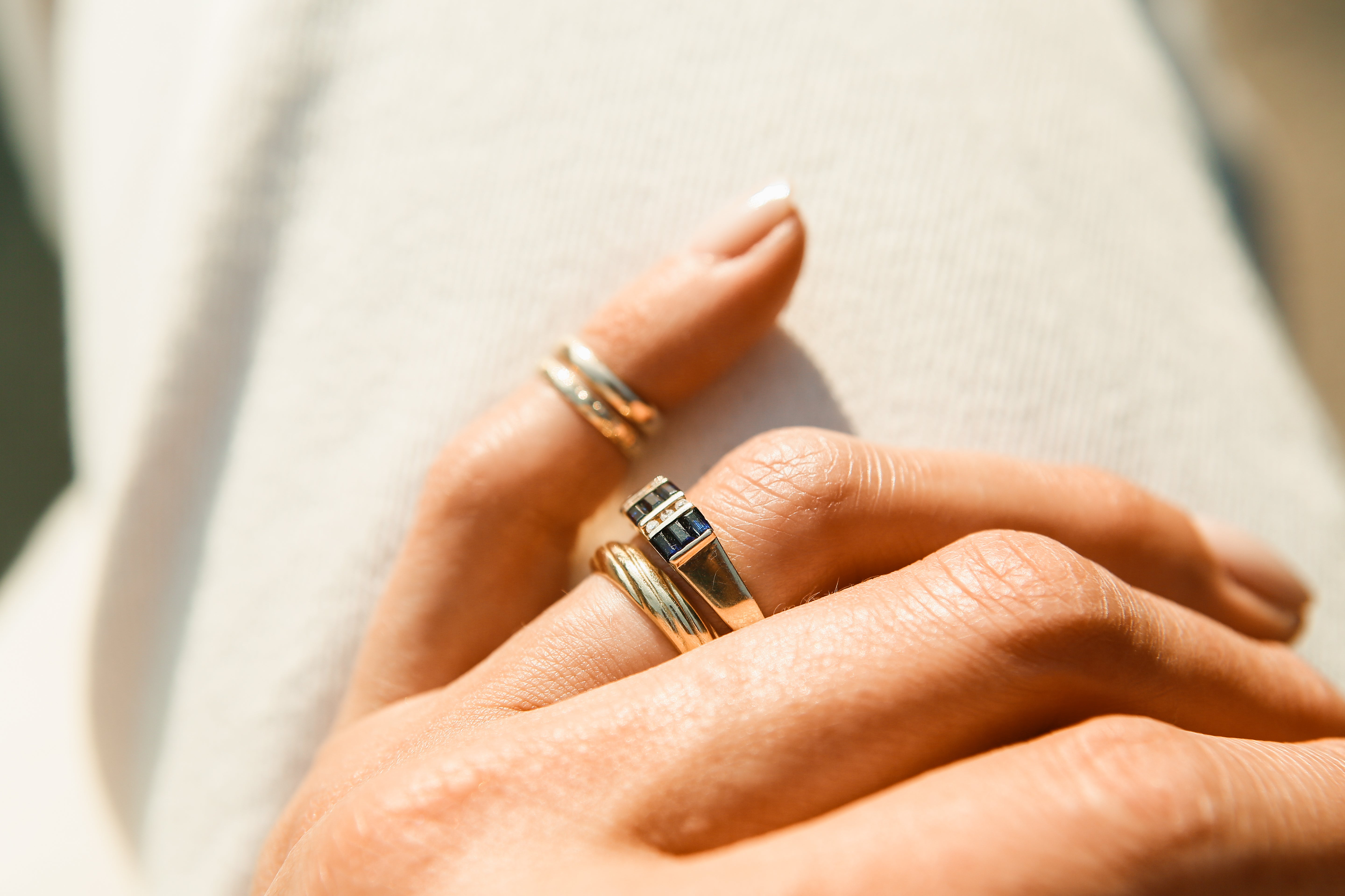 10K Stacked Sapphire Ring | Sz 7