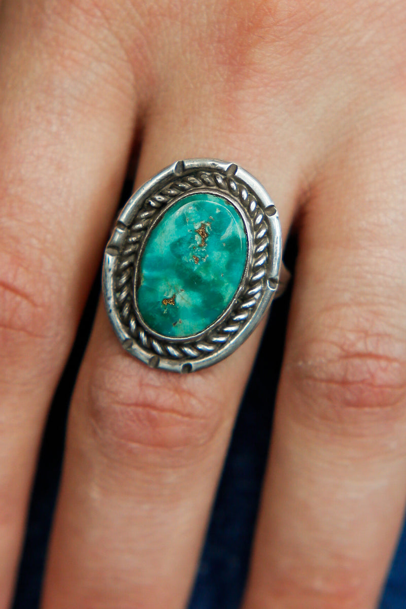 1950's Turquoise Navajo Ring | Signed Lambert Livingston | Sz 7
