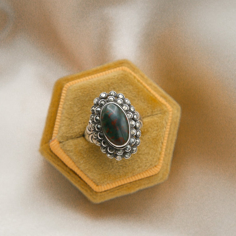 Antique Marcasite & Bloodstone Cluster Ring | Sz 7