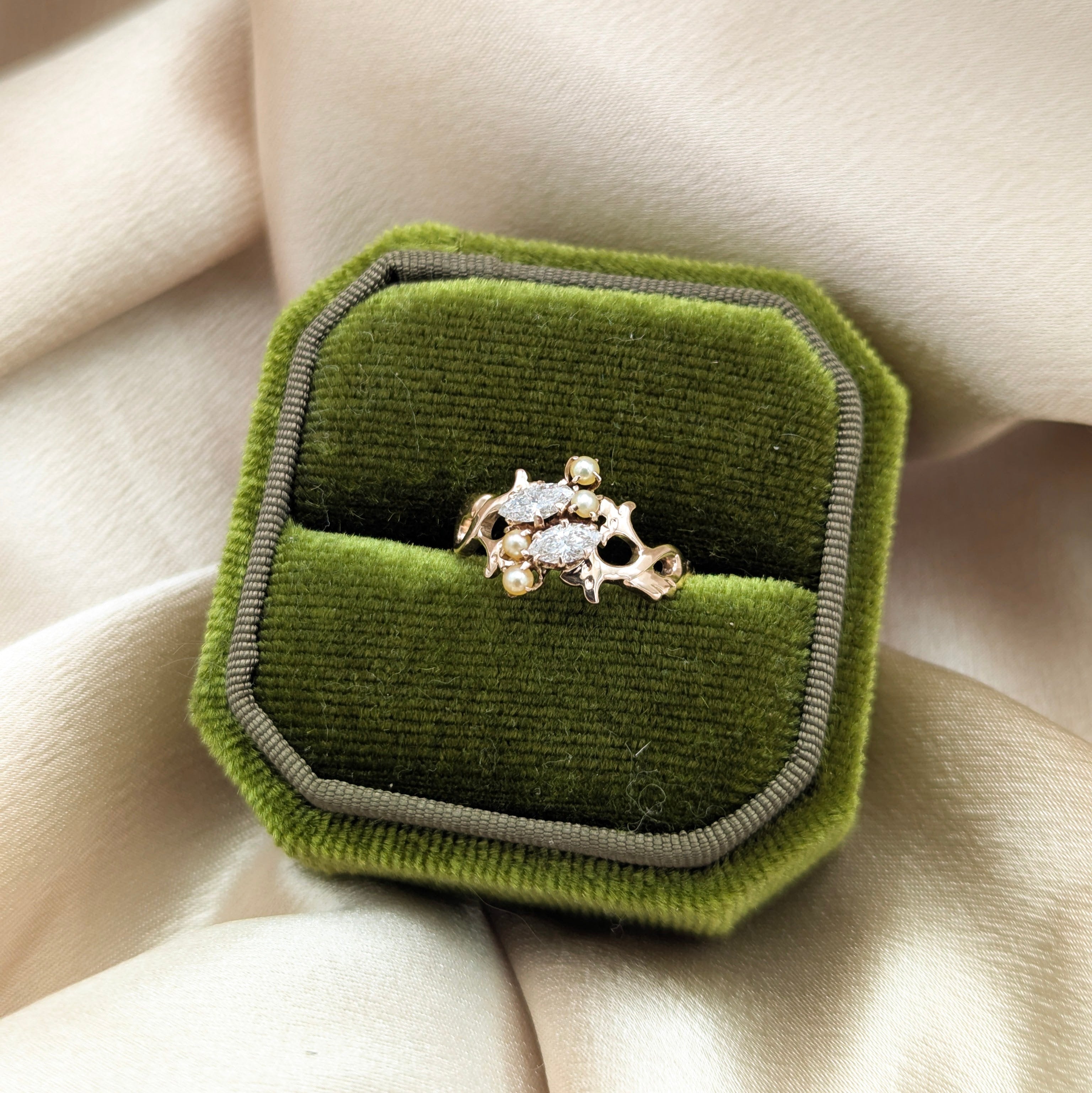 Art Nouveau Natural Diamond and Pearl Ring | sz 5