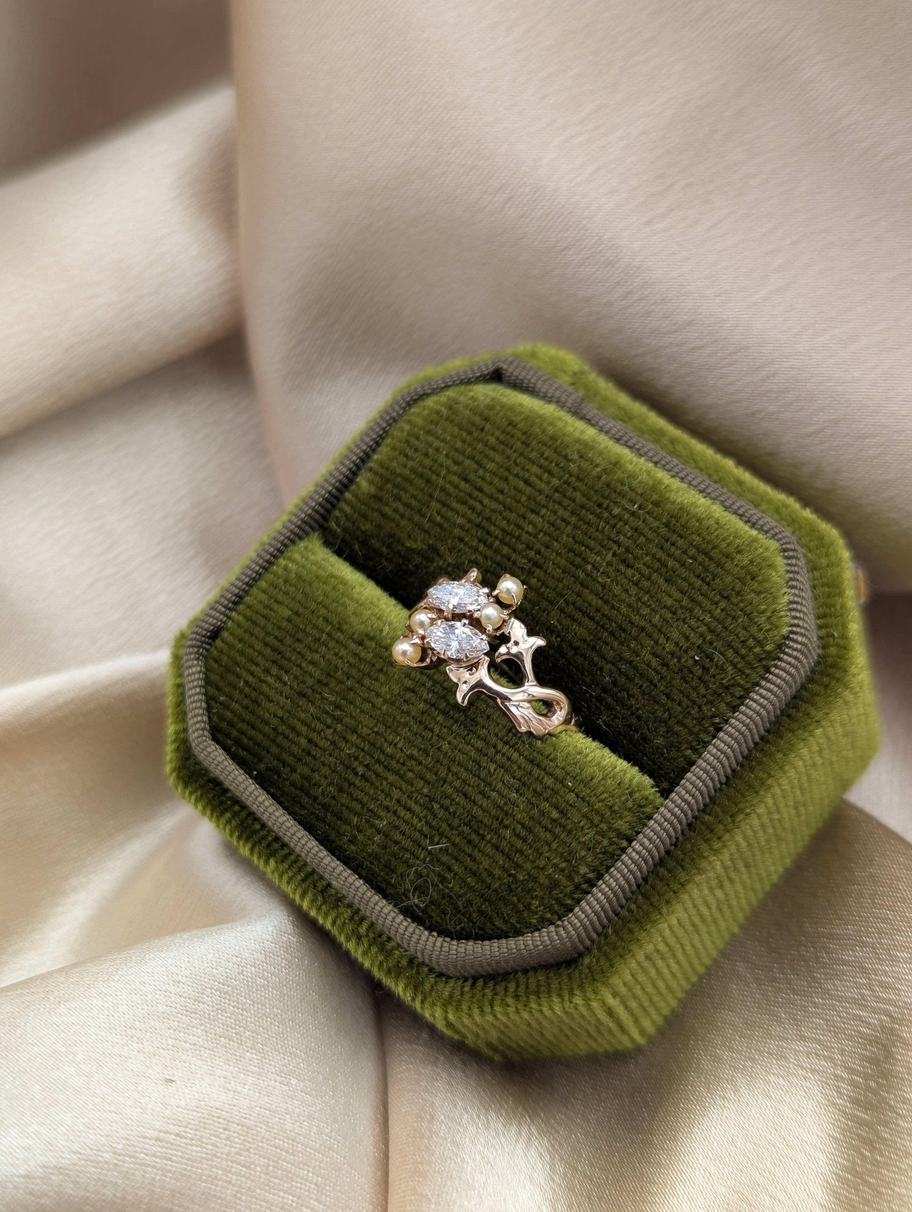 Art Nouveau Natural Diamond and Pearl Ring | sz 5