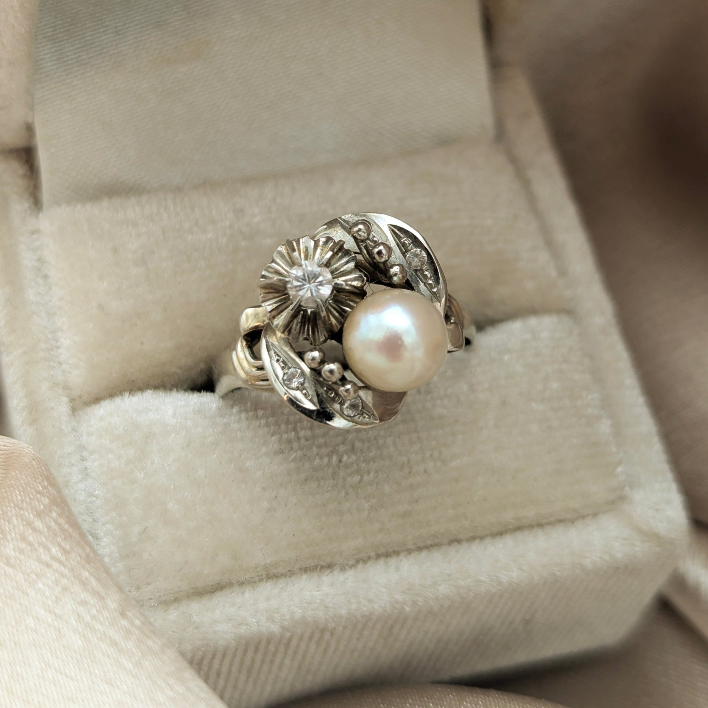 Traditional Portuguese Pearl Engagement Ring | sz 7.25