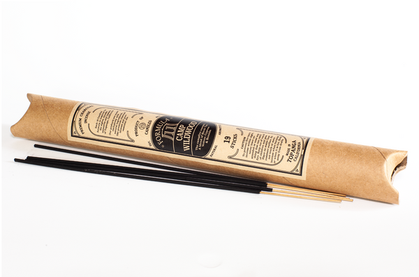 close up of camp wildwood incense sticks, scented formula 11 