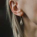 delicate cast sparkle tear earrings on gold vermeil hoops