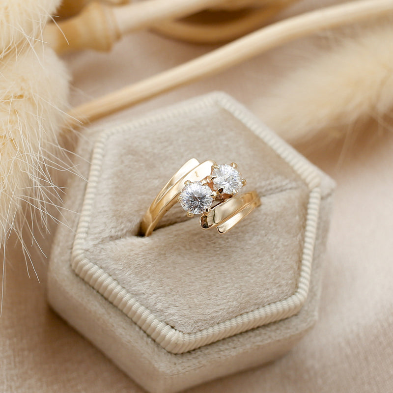 Alternative bride double diamond bypass ring vintage 1930s