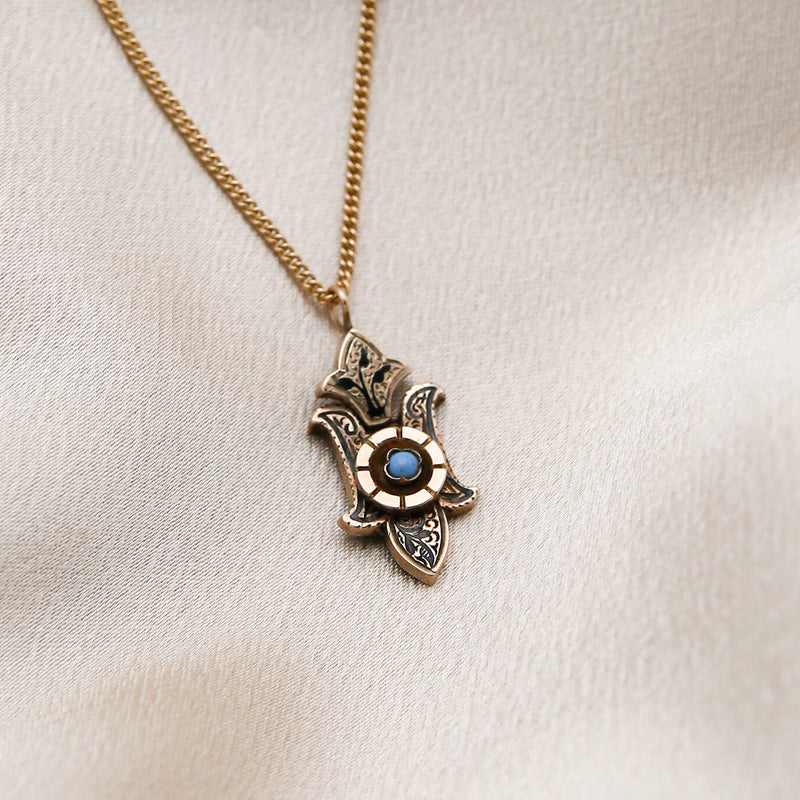 Victorian turquoise enamel pendant necklace