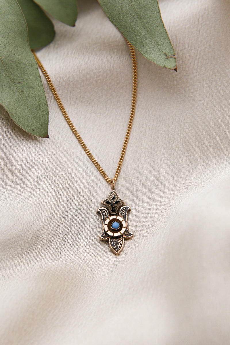 Victorian 10k Turquoise Enamel Pendant Necklace