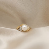 1980s Natural Pearl & Diamond Ring | Sz 7