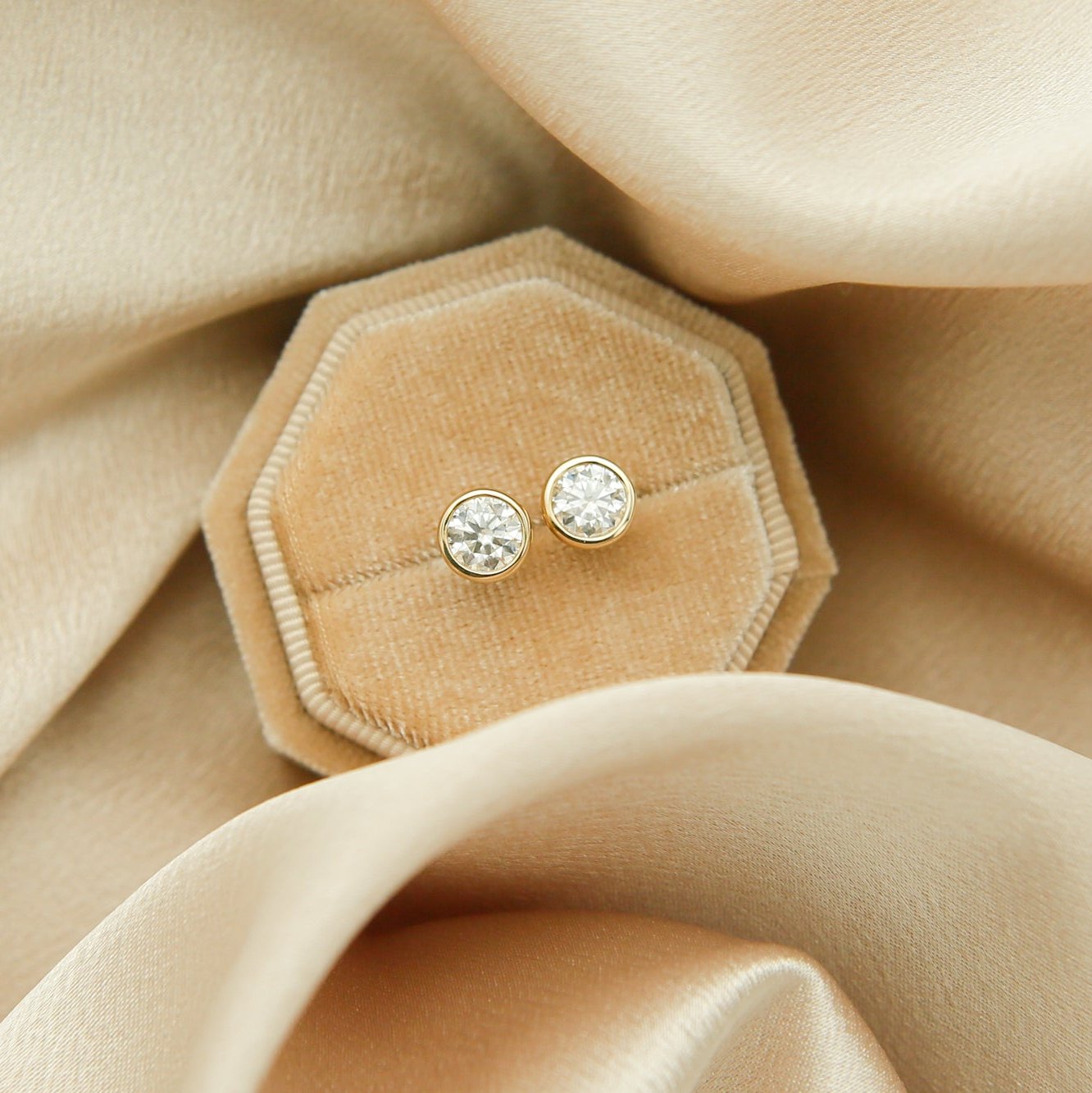 10k Bezel Set Moissanite Studs