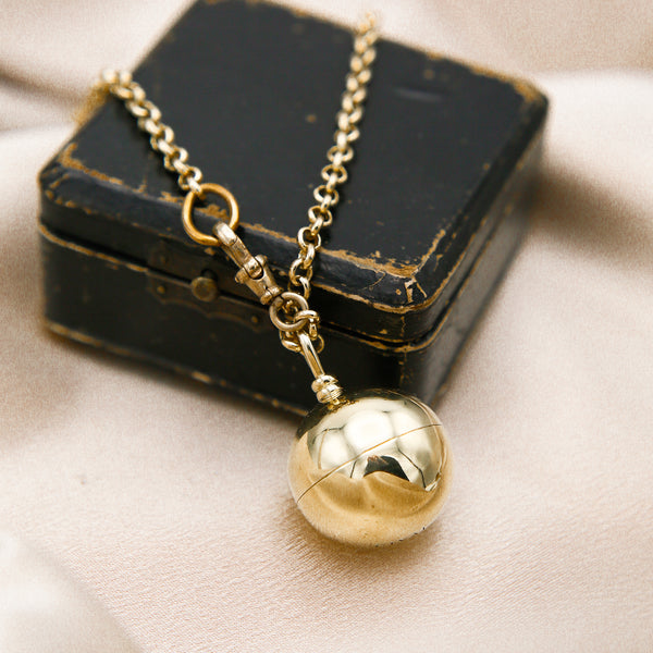 brass medicine ball necklace - pill case - container pendant